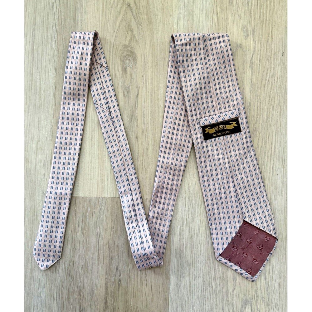Vintage Dion Men Silk Geometric Tie Pink Blue Pointed Woven One Size dadcore